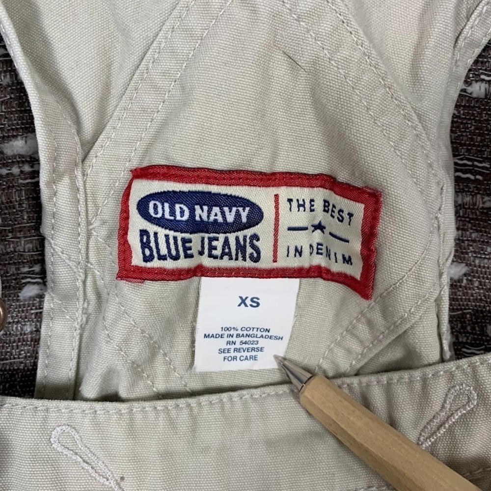Vintage Y2K Old Navy Bib Carpenter Overalls Beige Denim Cargo Utility Women's XS - Picture 11 of 13